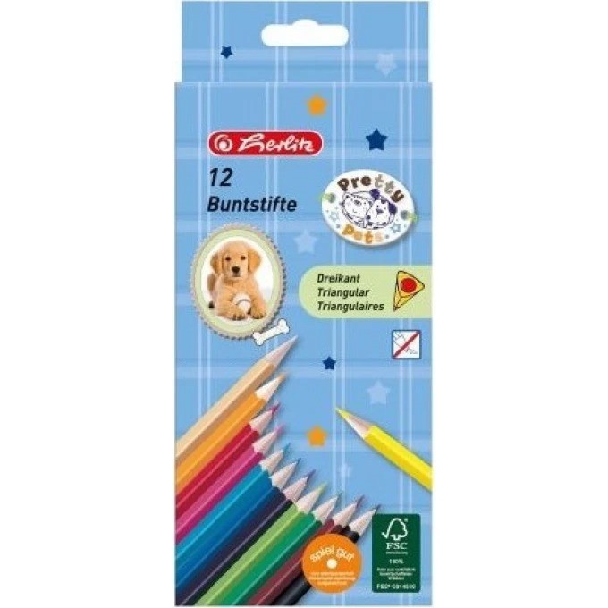 Карандаши цветные трехгранные HERLITZ PRETTY PETS 12шт 11366333