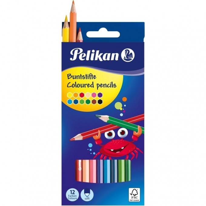 Карандаши шестигранные цветные HERLITZ PELIKAN, 12 цветов, 3 мм 724005