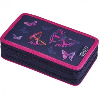 Пенал HERLITZ RAINBOW BUTTERFLY, 2 молнии, 23 предмета