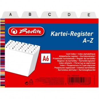 Разделители для картотек HERLITZ, А6, А-Z, пластик